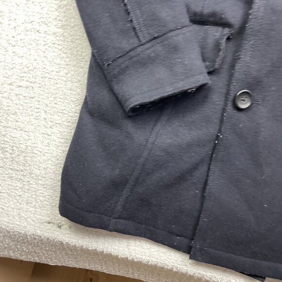 Guess Men’s XL Double Breasted Pea Coat Button-Up Black/Blue Reverse Stiches *** - Picture 6 of 16